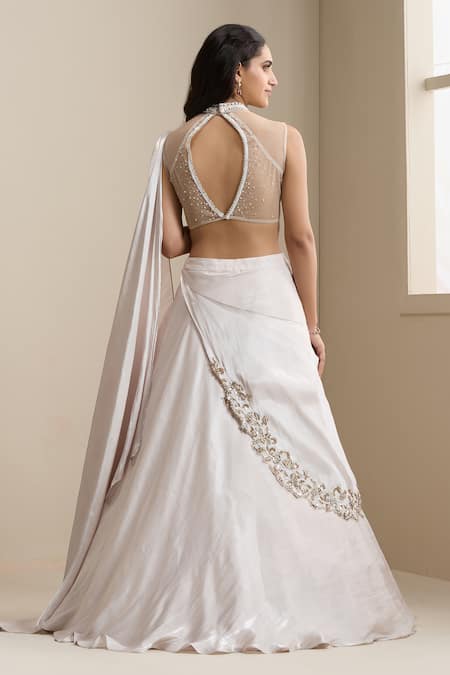 Chaashni By Maansi And Ketan Embroidered Blouse & Draped Lehenga Set 