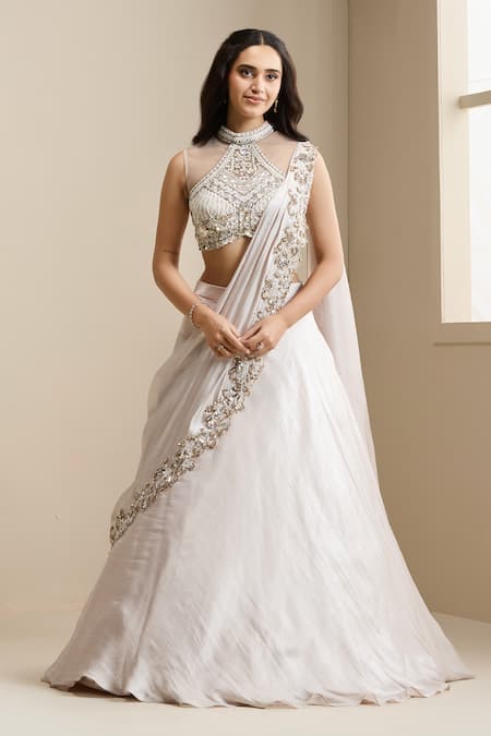 Chaashni By Maansi And Ketan Embroidered Blouse & Draped Lehenga Set 