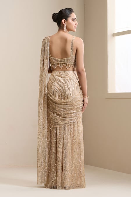 Chaashni By Maansi And Ketan Pre-Stitched Saree With Embellished Blouse 