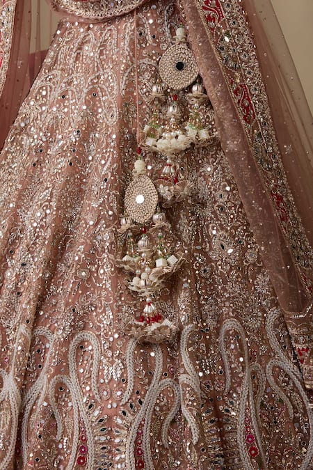 Chaashni By Maansi And Ketan_Pink Tissue, Organza, Net Sequins, Mirrors, Dabka Embellished Bridal Lehenga Set _at_Aza_Fashions