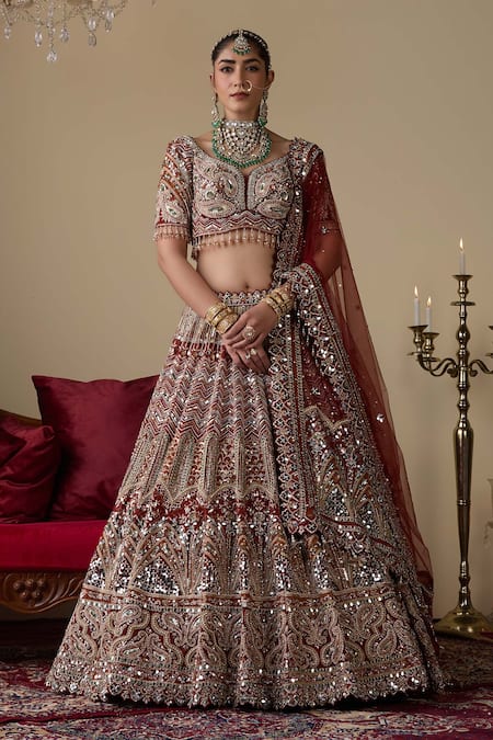 Chaashni By Maansi And Ketan Glass Bead Embellished Bridal Lehenga Set 