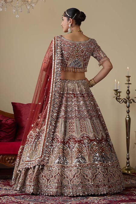Chaashni By Maansi And Ketan Glass Bead Embellished Bridal Lehenga Set 