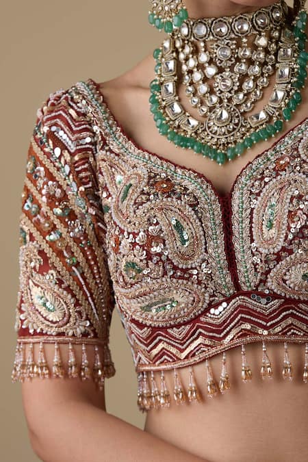 Shop_Chaashni By Maansi And Ketan_Rust Tissue, Organza, Net Embroidery, Glass Embellished Bridal Lehenga Set _Online_at_Aza_Fashions