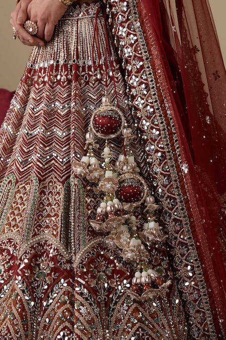 Buy_Chaashni By Maansi And Ketan_Rust Tissue, Organza, Net Embroidery, Glass Embellished Bridal Lehenga Set 