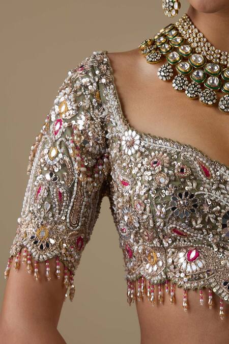 Buy_Chaashni By Maansi And Ketan_Green Tissue, Organza, Net Sequins, Mirrors, Embellished Bridal Lehenga Set _Online_at_Aza_Fashions