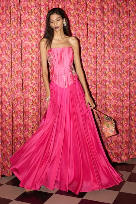 Rishi and Vibhuti Pink Siren Embroidered Corset & Skirt Set