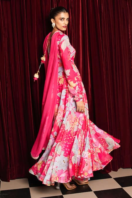 Buy Rishi and Vibhuti Fuchsia Organza Sequins, Embroidery Rani Rush Printed Anarkali With Dupatta Online at Aza Fashions Buy_Rishi and Vibhuti_Fuchsia Organza Sequins, Embroidery Rani Rush Printed Anarkali With Dupatta _Online_at_Aza_Fashions