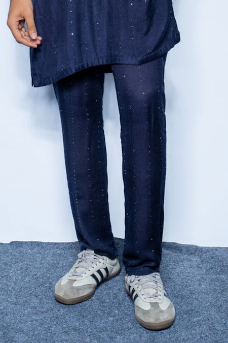 Rishi and Vibhuti Blue Cotton Embroidery, Sequins Indie Imprium Placement Kurta Set Online at Aza Fashions Rishi and Vibhuti_Blue Cotton Embroidery, Sequins Indie Imprium Placement Kurta Set _Online_at_Aza_Fashions