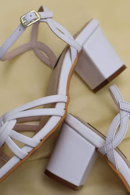 Buy_Shradha Hedau Footwear Couture_White Braided Strap Block Heels _Online_at_Aza_Fashions