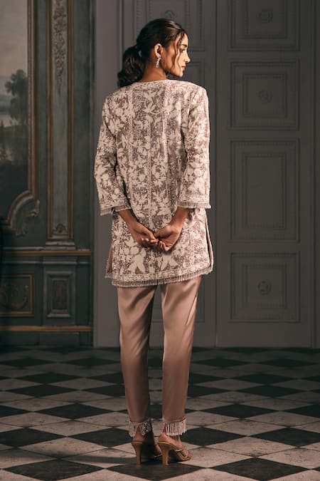 Studio22 By Pulkita Arora Bajaj Amara Embroidered Jacket Kurta & Tasseled Pant Set 