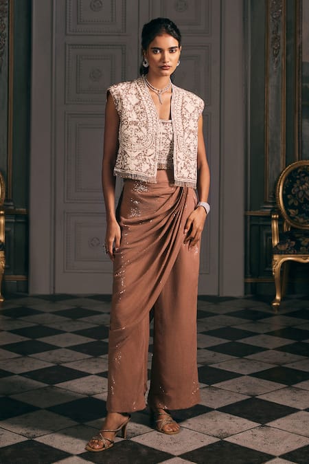 Studio22 By Pulkita Arora Bajaj Ellora Thread Work Jacket & Draped Sequin Pant Set 