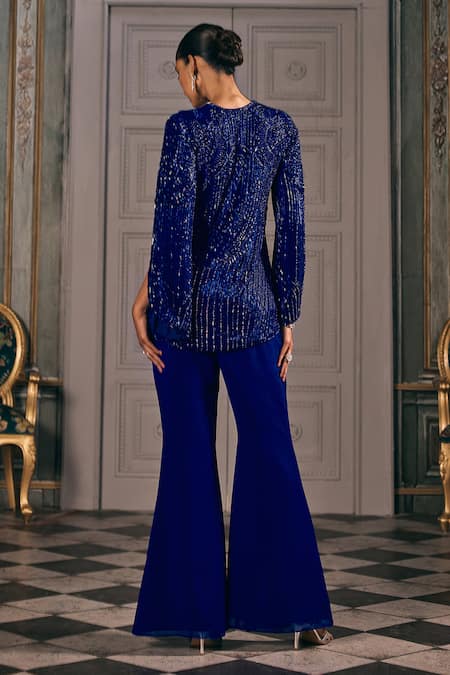 Studio22 By Pulkita Arora Bajaj Saphire Embellished Rounded Hem Top & Pant Set 