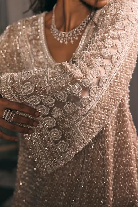 Studio22 By Pulkita Arora Bajaj_Gold Organza Beads, Sequins, Glorious Hand A-line Kurta And Straight Pant Set _Online_at_Aza_Fashions