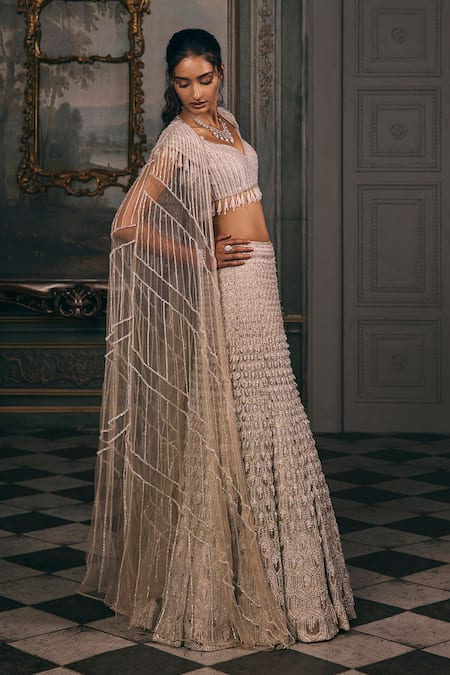Shop_Studio22 By Pulkita Arora Bajaj_Ivory Net, Shantoon Sequins, Beads, Grandiose Embellished Mermaid Lehenga Set _Online_at_Aza_Fashions