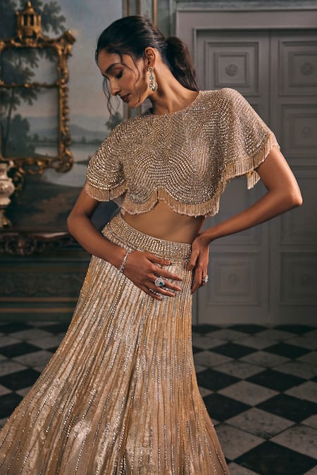 Shop_Studio22 By Pulkita Arora Bajaj_Silver Net, Shantoon Sequins, Embroidery, Astra Shimmer Hand Lehenga Set _Online_at_Aza_Fashions