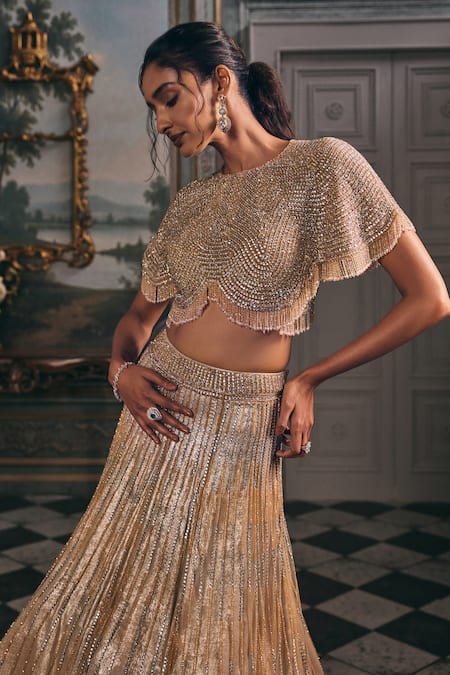 Studio22 By Pulkita Arora Bajaj_Silver Net, Shantoon Sequins, Embroidery, Astra Shimmer Hand Lehenga Set _at_Aza_Fashions