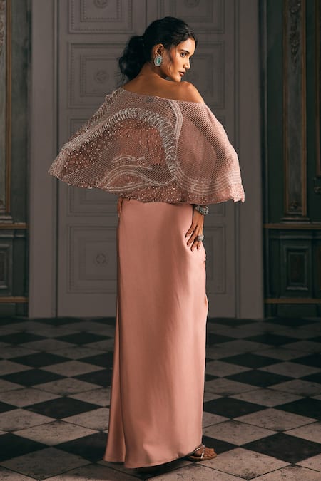 Studio22 By Pulkita Arora Bajaj Nova Drop-Shoulder Cape Set With Crystal Embroidery 
