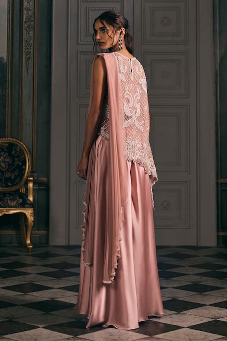 Studio22 By Pulkita Arora Bajaj Baroque Asymmetrical Organza Top & Satin Sharara Set 