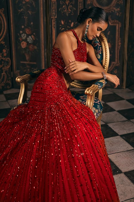 Buy Studio22 By Pulkita Arora Bajaj Red Net Beads, Crystals, Sequins, Ignis Geometric Hand Blouse Lehenga Set Online at Aza Fashions Buy_Studio22 By Pulkita Arora Bajaj_Red Net Beads, Crystals, Sequins, Ignis Geometric Hand Blouse Lehenga Set _Online_at_Aza_Fashions