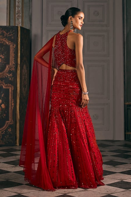 Studio22 By Pulkita Arora Bajaj Ignis Geometric Hand Embroidered Halter Blouse Lehenga Set 