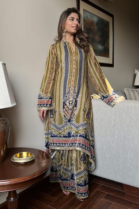 Surkh Syahi Mehar Velvet A-Line Kurta & Palazzo Set