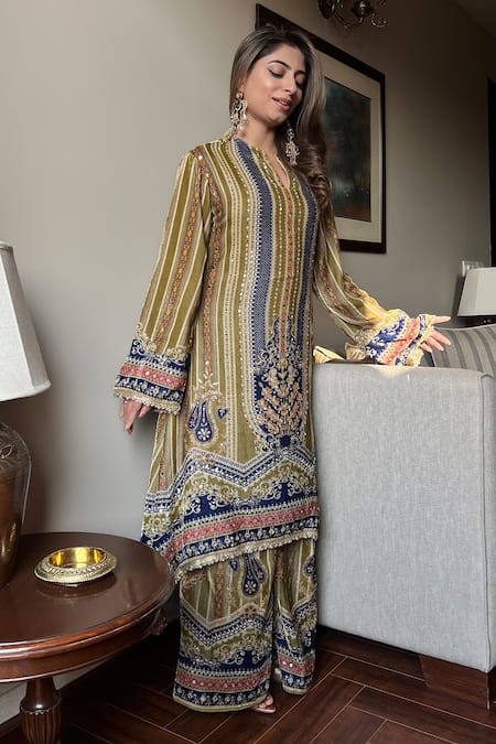 Surkh Syahi Mehar Velvet A-Line Kurta & Palazzo Set