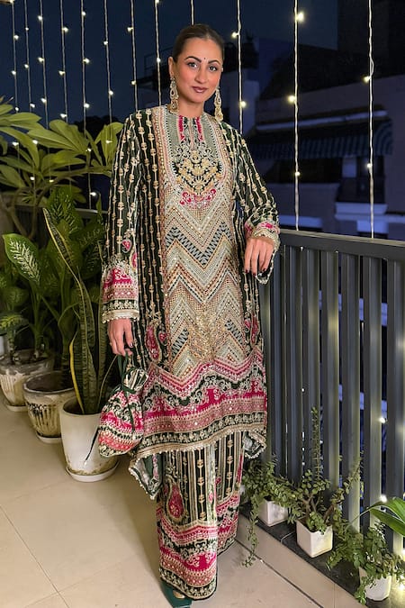 Surkh Syahi Naaz Velvet A-Line Kurta & Palazzo Set