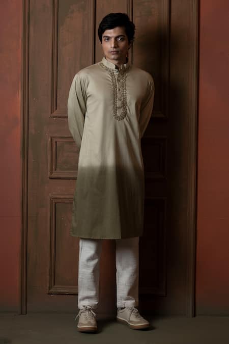 Buy_Vaani Beswal_Green Cotton Mirrors Ombre Work Kurta _Online_at_Aza_Fashions