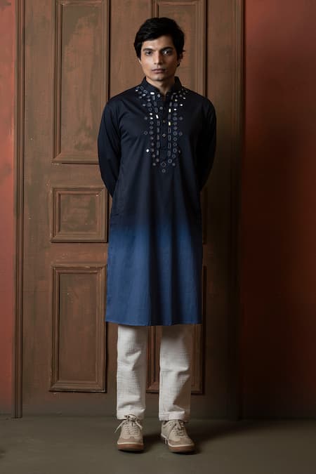 Vaani Beswal_Blue Cotton Mirrors Ombre Work Kurta _Online_at_Aza_Fashions