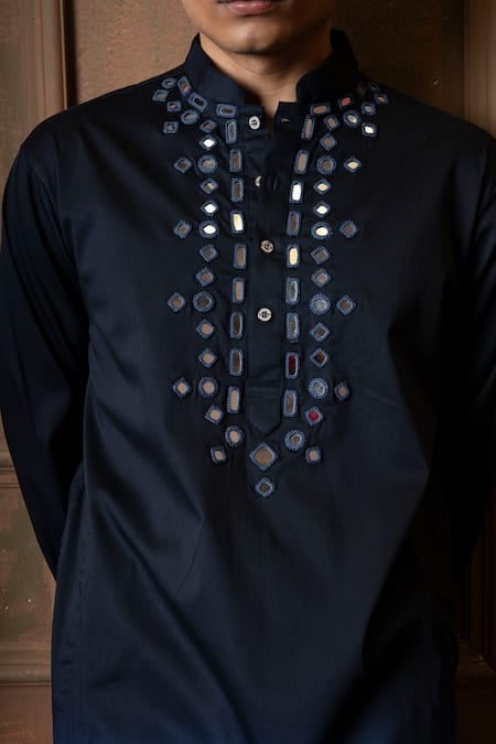 Buy_Vaani Beswal_Blue Cotton Mirrors Ombre Work Kurta _Online_at_Aza_Fashions