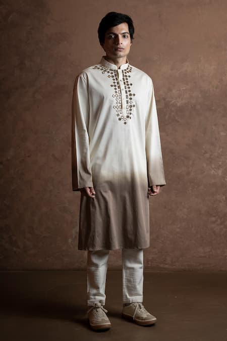 Buy_Vaani Beswal_White Cotton Mirrors Ombre Work Kurta _Online_at_Aza_Fashions