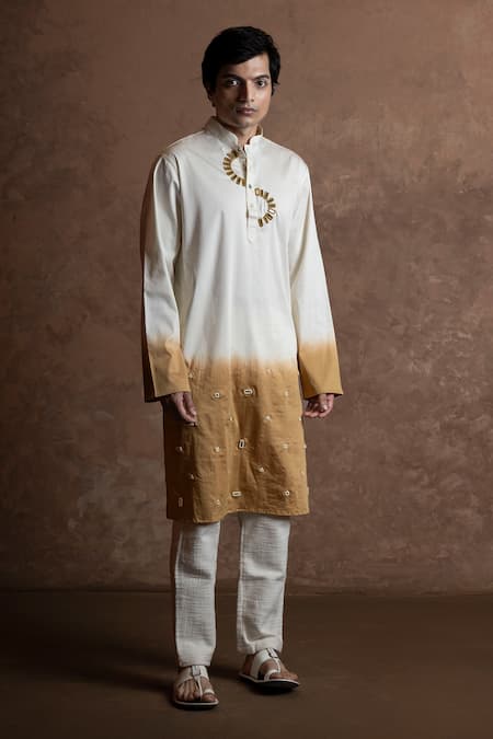 Vaani Beswal_White Cotton Mirrors Ombre Work Kurta _Online_at_Aza_Fashions