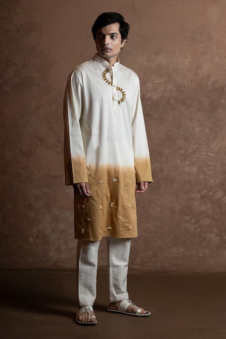 Buy_Vaani Beswal_White Cotton Mirrors Ombre Work Kurta _Online_at_Aza_Fashions