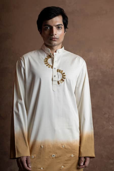 Shop_Vaani Beswal_White Cotton Mirrors Ombre Work Kurta _Online_at_Aza_Fashions