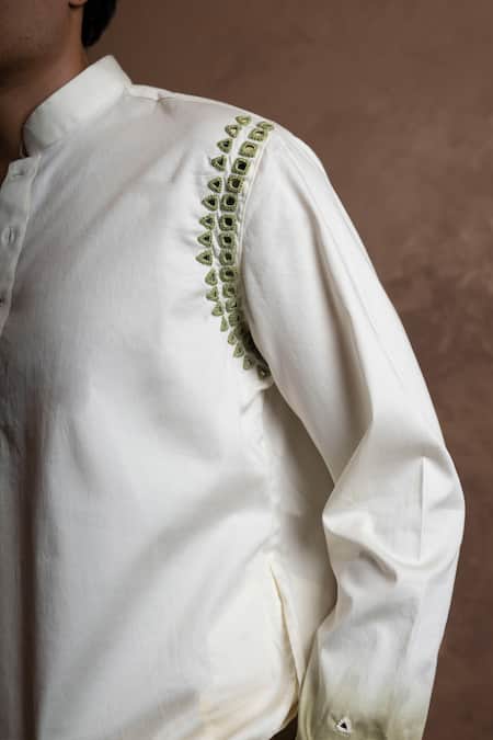Vaani Beswal_White Cotton Mirrors Ombre Work Kurta _Online_at_Aza_Fashions