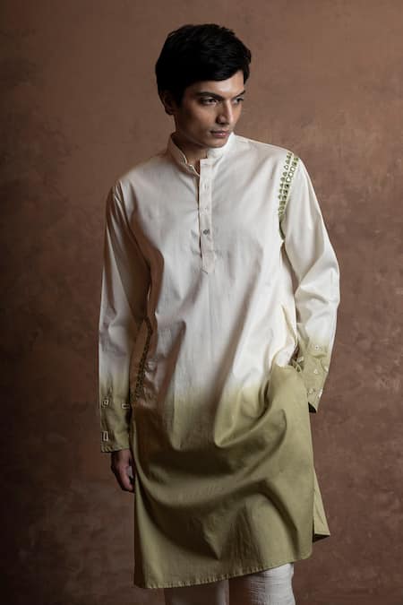 Buy_Vaani Beswal_White Cotton Mirrors Ombre Work Kurta _Online_at_Aza_Fashions