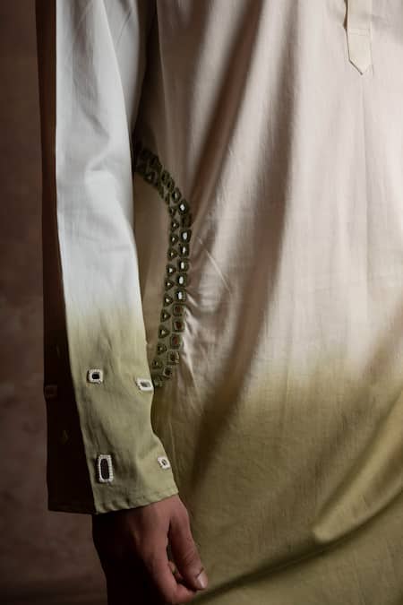 Vaani Beswal_White Cotton Mirrors Ombre Work Kurta _at_Aza_Fashions