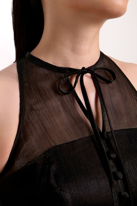 Buy Verano By Tanya Black Organza, Crepe Ruffles Halter Neck Athena Short Dress Online at Aza Fashions Buy_Verano By Tanya_Black Organza, Crepe Ruffles Halter Neck Athena Short Dress _Online_at_Aza_Fashions