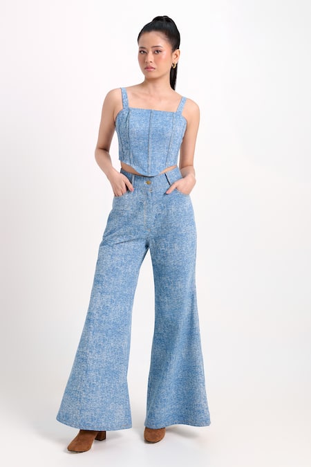 Verano By Tanya_Blue Denim Square Neck Aspen Corset _Online_at_Aza_Fashions