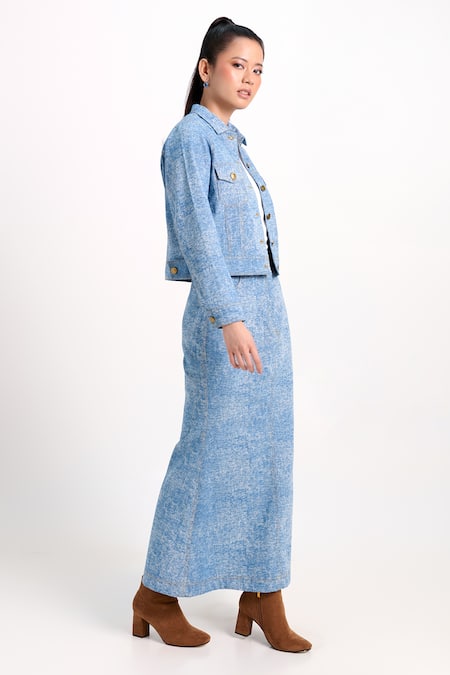 Verano By Tanya_Blue Denim Collared Aspen Jacket _Online_at_Aza_Fashions