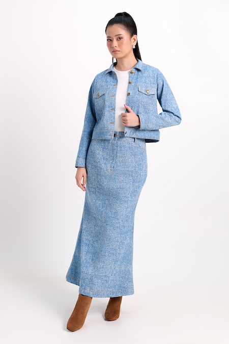 Verano By Tanya_Blue Denim Aspen Skirt _Online_at_Aza_Fashions