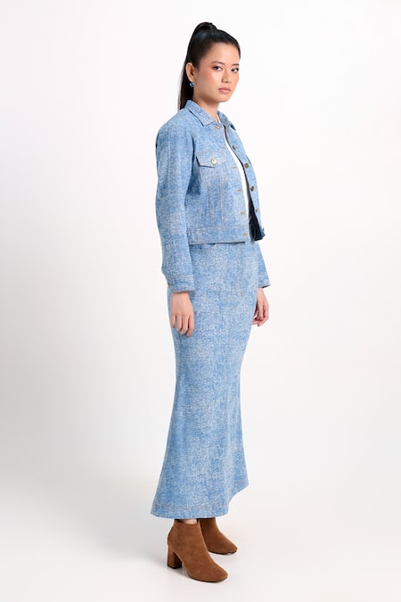 Shop_Verano By Tanya_Blue Denim Aspen Skirt _Online_at_Aza_Fashions