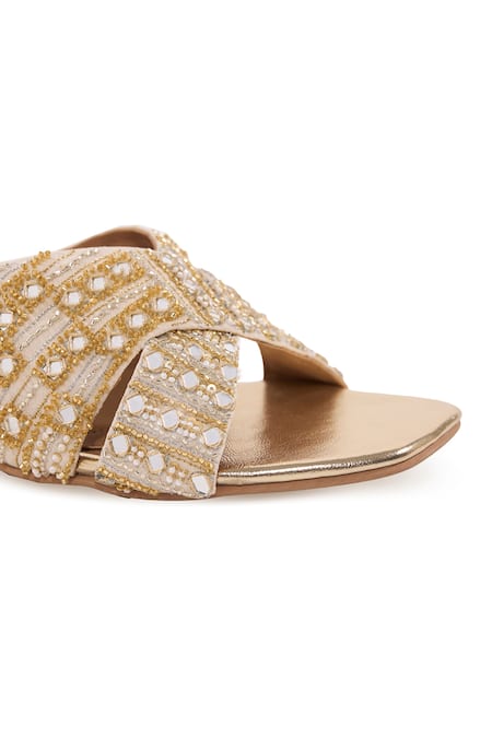 Shop_Anaar_Off White Zari, Pearls, Mirrors, Sequins, Wabi Embellished Heels _Online_at_Aza_Fashions
