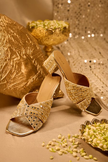 Anaar Wabi Sabi Zari Mirror Embellished Heels 