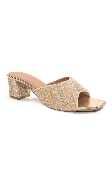 Buy_Anaar_Gold Embroidery, Beads Last Twirl Block Heels 