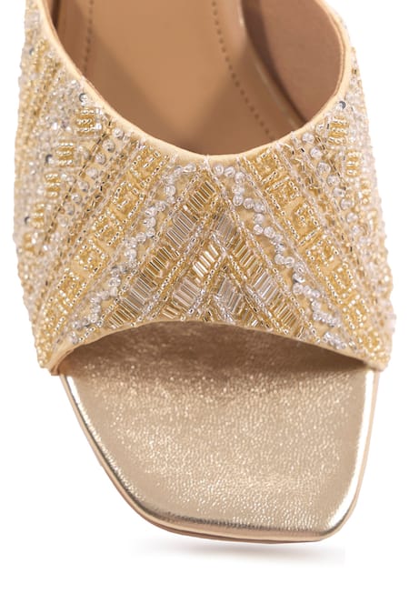 Shop_Anaar_Gold Embroidery, Beads Last Twirl Block Heels 