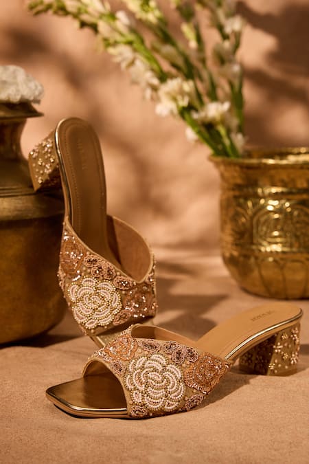 Anaar Festive Fling Rosette Embellished Block Heels 