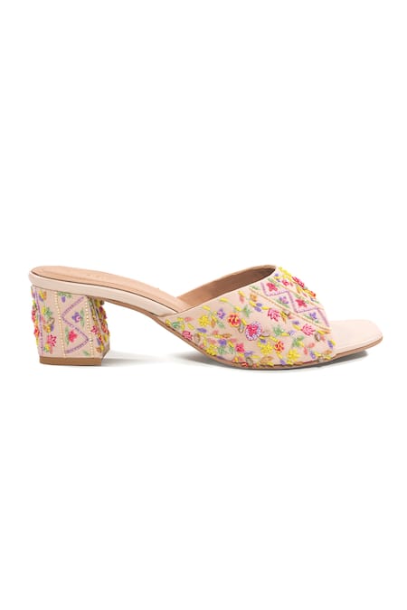 Anaar_Multi Color Embroidery, Beads Spring Song Floral Heels _Online_at_Aza_Fashions