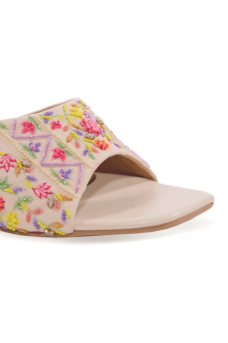 Anaar_Multi Color Embroidery, Beads Spring Song Floral Heels _at_Aza_Fashions
