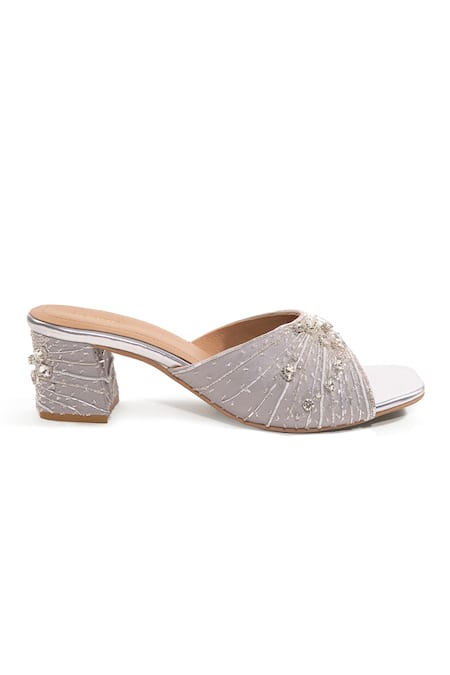Buy_Anaar_Silver Embroidery, Beads, Stones, Lady Opalite Cutdana Embellished Block Heels _Online_at_Aza_Fashions